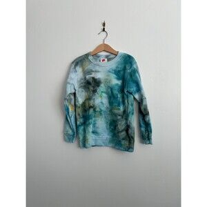 Youth Small Tie-Dye Sweatshirt – EcoSmart Hanes – Hand-Dyed Blues & Greens